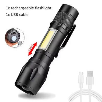 Super Bright Usb Rechargeable Plastic Flashlight With Side Light – Compact, Durable & Powerful Led Torch
